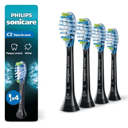 Philips Sonicare C3 Two-in-One Brush Heads, 4-Pack, 1 Year Supply, Black