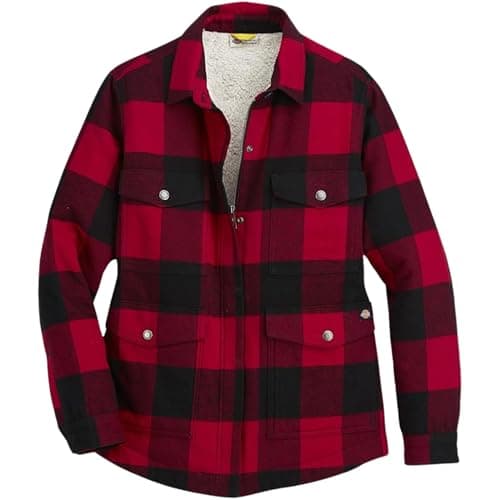 Dickies Women's Flannel Sherpa Lined Chore Coat, English Red/Black Buffalo Plaid, Extra Large