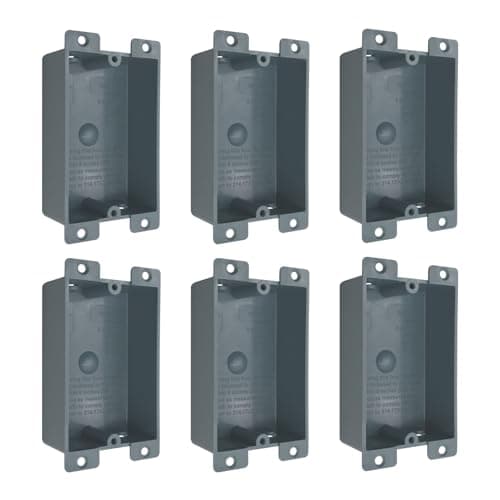 AIRTAK 1-Gang PVC Old Work Standard Switch/Outlet Wall Electrical Box Grey Outlet Plastic Junction Box,8 Cubic Inches with ETL Listed and Fire Rated for 2 Hours(6 Pack)