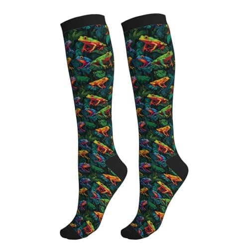 thmnj Frog Compression Socks Knee High Support Socks for Women Men Circulation Stockings for Athletic Running Cycling Flying