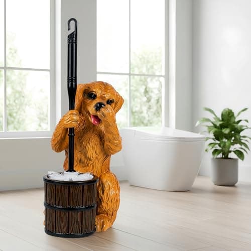 Whimsical Golden Retriever Dog Toilet Brush Holder Set - Unique Cub Shape Decorative Bathroom Cleaning Kit for Cabin Owners, Golden Retriever-Themed Home Decor, Cozy Cabin Gifts