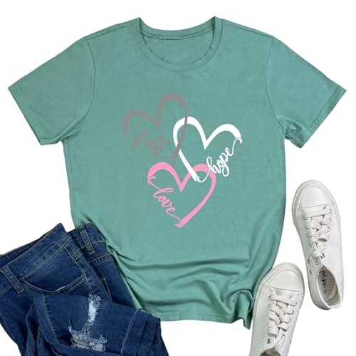 YITAN Women Graphic Tees Casual Cute T Shirts Light Green Small