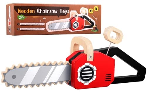 GAGAKU Wooden Toy Kids Chainsaw Tool Set, Pretend Play Construction Tools with Realistic Sound & Pull-Start, Durable STEM Learning Toys for Toddlers Boys Ages 2+, Gift for Christmas(Battery Free)