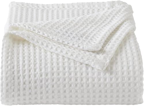 ARlinen 100% Tencel Cotton Waffle Blanket, Lightweight, Breathable, Soft All-Season Bed Blanket for Couch, Sofa, Perfect for Hot Sleepers, Queen (90x90), White
