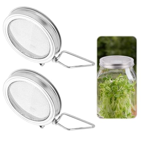 2pcs Sprouting Lids for Wide Mouth Mason Jars, Reusable Stainless Steel Sprout Growing Lid with Stand & Fine Mesh for Organic Alfalfa Broccoli Mung Bean Germination