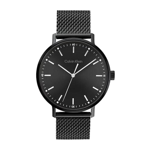 Calvin Klein Modern Men's Ionic Plated Black Steel Case Quartz Watch with Ionic Plated Black Steel Mesh Bracelet (Model: 25200046)