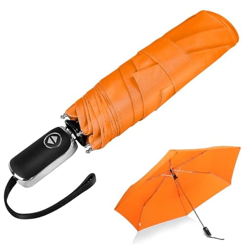 Mini Lightweight Flat Travel Umbrella Automatic Handle Compact Purse Orange