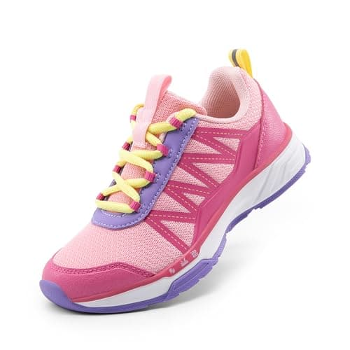 DREAM PAIRS Boys Girls Shoes Kids DuraPlay Tennis Footwear Non Slip Athletic Running Walking Lightweight Lace Up Sneakers for Little/Big Kid,Size 12 Little Kid,Pink/Hot Pink,SDRS2401K