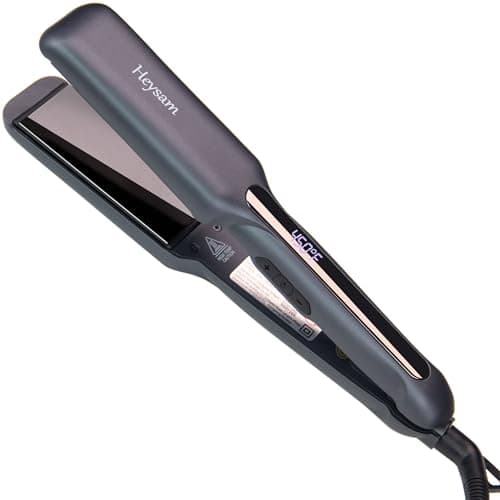 Heysam Professional Hair Iron, Wide Flat Iron Hair Straightener and Curler 2 in 1, Portable Dual Voltage Straightening Ceramic Flat Iron 1.6-Inch for Thick Hair, 30S Fast Heating, LCD Display