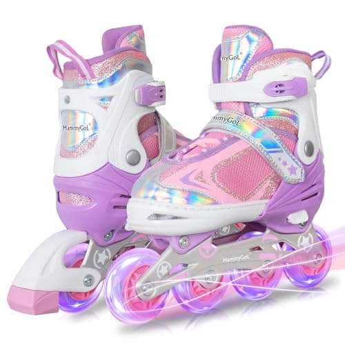 MammyGol Adjustable Inline Skates for Girls Kids Boys Youth with Light up Wheels, Light Purple Beginner Blades Roller Skates for Boys Size 5 6 7 8 Ages 6-12