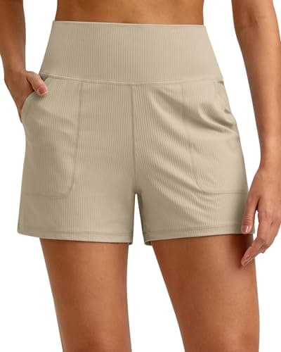 G4Free Summer Shorts for Women High Waisted Running Casual Shorts with Pockets Lounge Short Trousers(Dirty Latte,XXL)