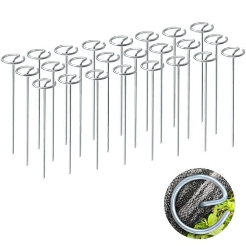 Quibbay 200 Pcs Circle Top Landscape Staples, 11 Gauge Landscape Fabric Pins, 6 Inch Garden Stake for Landscaping, Galvanized Landscape Fabric Stakes, Heavy Duty Ground Stakes for Lawn Weed Barrier