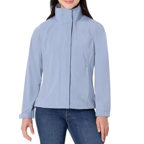 Amazon Essentials Women's Regular-Fit Lightweight Waterproof Long Hooded Rain Jacket, Dusty Blue, X-Large