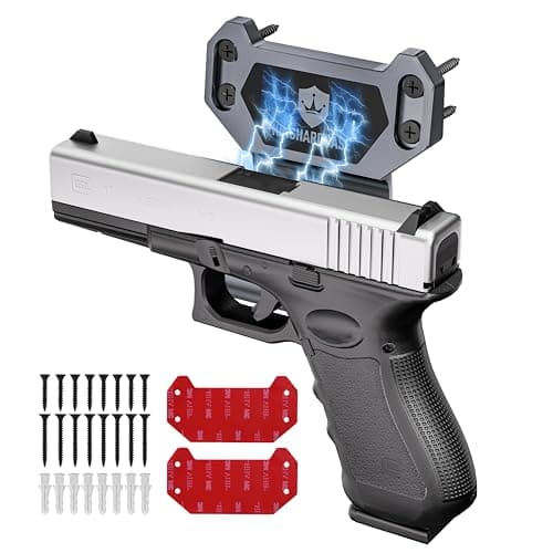 Kinghardcase Gun Magnet Mount with J-Shaped Trigger Guard Protection, Dual N52 Magnets Holster for Most Pistols Aircraft-Grade Aluminum Pistol Mount for Car, Home, Office, Wall-Mounted