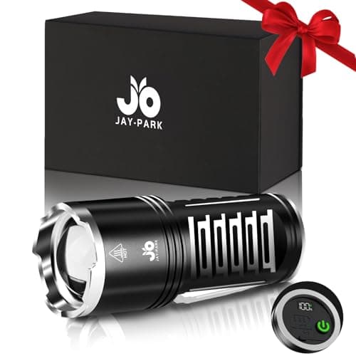 JAY-PARK LED Flashlights High Lumens 100000, Built-in 10800mAh Rechargeable Battery and LCD Power Display, 5 Lighting Modes, Zoomable, for Home, Emergency