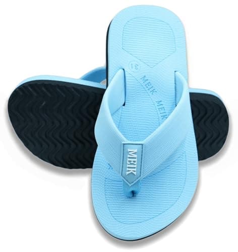 Meik Mangni Kids Boys Girls Flip Flops Comfortable Cushion Thong Sandals Lightweight Slip Resistant Sandals Summer Durable Quick Dry Slide Shower Shoes for Beach Swim Pool, Light Blue 4 Big Kid
