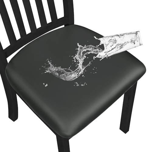 Easy-Going Waterproof PU Leather Seat Covers for Dining Room Chairs Set of 4, Dark Gray