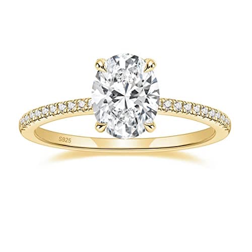 EAMTI 3CT 925 Sterling Silver Engagement Rings 14K Gold Plated Oval Cut Cubic Zirconia CZ Wedding Promise Rings for Her Stunning Wedding Bands for Women Size 6