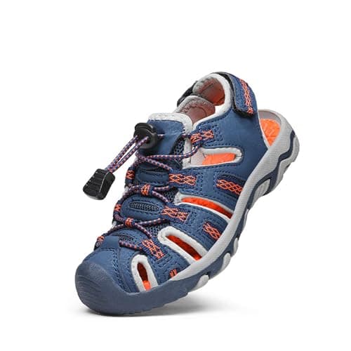 DREAM PAIRS Boys Girls Summer Outdoor Athletic Sport Sandals Walking Hiking Hook and Loop Adjustable Multicolor for Toddler/Little/Big Kids,Size 5 Toddler,Navy/Light/Grey/Orange,160912-K
