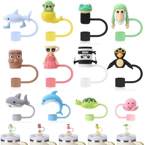 XLSXEXCL 12 Pcs Sharks Straw Cover Caps Compatible with Stanley