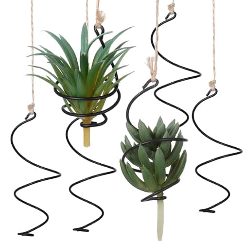 FNANJWQ 6 Pcs Hanging Air Plant Holder Air Plant Hanger Set Adjustable Rust-Resistant Iron Rings with Jute Ropes, Soilless Plants Stand Tillandsia Succulent Display Container for Home Office Decor