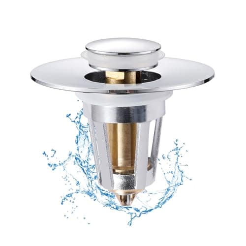 Upgraded Universal 3 in 1 Bathroom Sink Stopper, Pop Up Bathroom Sink Drain Strainer for 1.08”~1.4” US Standard Drain Holes, Anti Clogging Drain Plug with Hair Catcher Filter Basket – Polished Chrome