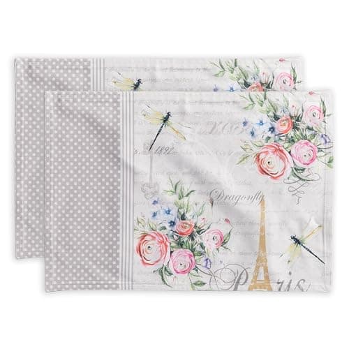 Maison d' Hermine Placemats Set of 2 100% Cotton Washable Cloth Place Mats Reusable Table Mats for Kitchen Dining Party Wedding Hotel Home Restaurant Spring Summer (Champ De Mars, 13" x 19")