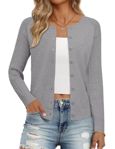 Ivicoer Cardigan Sweaters for Women Textured Sleeves Grey, M