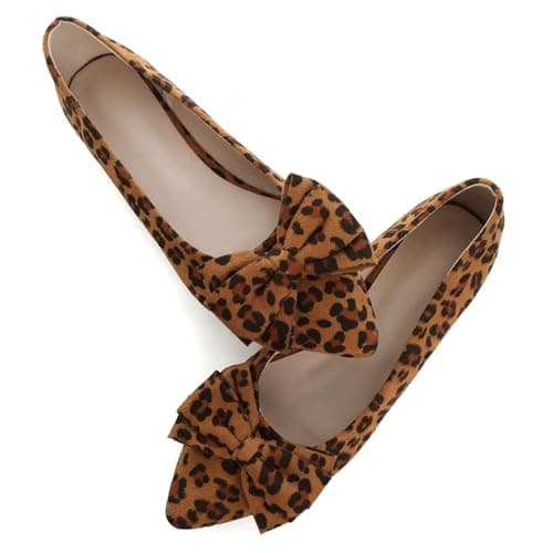 SAILING LU Womens Pointed Toe Bow-Knot Ballet Flats Leopard Brown Size 7.5