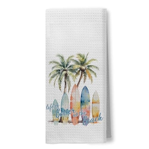 Foritho Beach Kitchen Towels, Gifts for a Beach Lover, Tropical Palm Tree Surfboard Coastal Hand Towels for Bathroom, Surfing Gifts, Nautical Beachy Dish Tea Towels for Kitchen Decor, 16x24 Inch