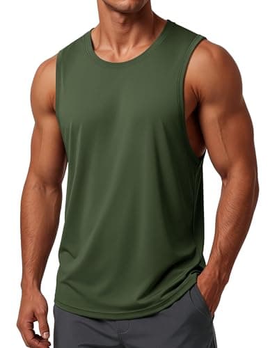 MAGCOMSEN Men's Tank Tops Sleeveless Workout Gym Shirts Dry Fit Muscle Cut Off Athletic Swim Summer Tee Shirt Army Green M