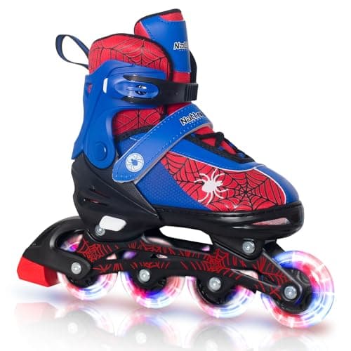 Nattork Adjustable Children's Inline Skates with PU Flash Wheels, Fun Inline Skates with Light-up Wheels, for Ages 4-12, Indoor/Outdoor Birthday Gift for Beginners,Kids and Youths Ages 4-12 8-12 5-8