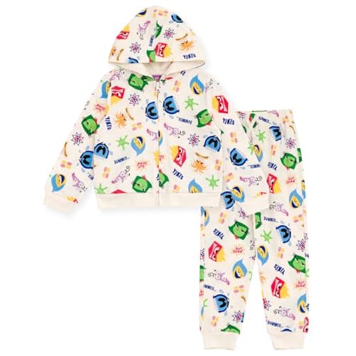 Disney Inside Out Little Girls French Terry Zip Up Hoodie and Pants Outfit Set Beige Inside Out 5