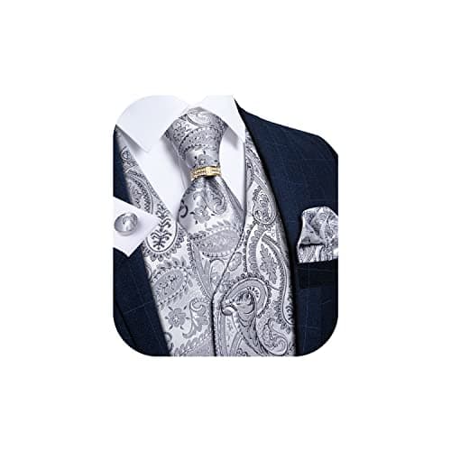 DiBanGu Mens Vest and Tie Set with Necktie and Tie Ring,01-a Silver,XL