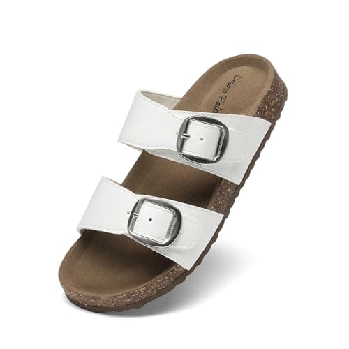 DREAM PAIRS Girls Boys Slides For Kids Non-Slip with Adjustable Straps for Indoor & Outdoor Toddler Little Kid/Big Kid,Size 9 Toddler,White,SKSS26001K