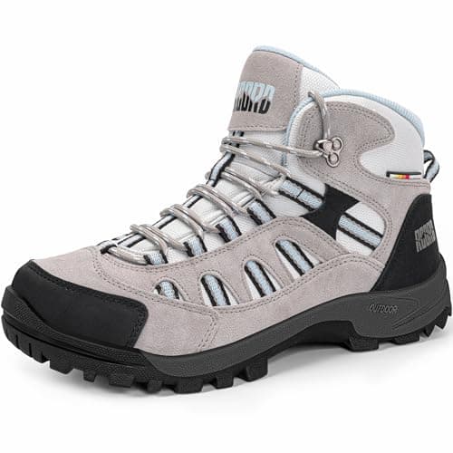 R CORD Womens Hiking Boots Trekking Camping Trail Hiking Boots for Women Durable Hiking Boot Outdoor Boots Grey Size 9