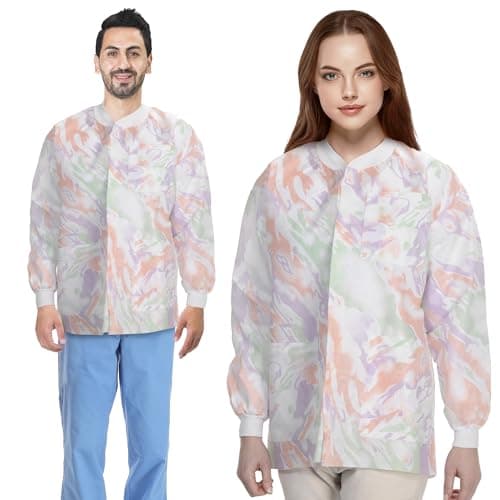 AMZ Medical Supply Multicolor Disposable Lab Jackets, Small. Pack of 10 Disposable Lab Coat 45 GSM SMS. Durable Medical PPE Jackets. Hip-Length Snap Front Jacket with Knit Cuffs & Collar, 3 Pockets
