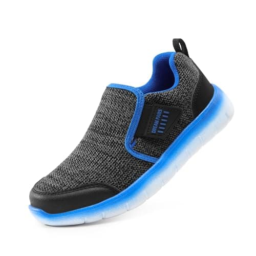 DREAM PAIRS Boys Girls Shoes Kids Slip on Tennis EZ-Ons MightyMovers Running Athletic Barefoot Zero Drop Sports Sneakers,Size 12 Little Kid,Grey/Royal,Luca