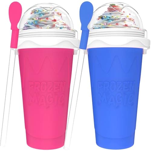 2PCS Slushie Maker Cup,DIY Magic Quick Frozen Smoothies Cups for Homemade Milk Shake Ice Cream Maker, Cooling Cups, Double Layer Squeeze Slushy Maker Cup,Birthday Funny Gifts for Mom Dad, Boy, Girls