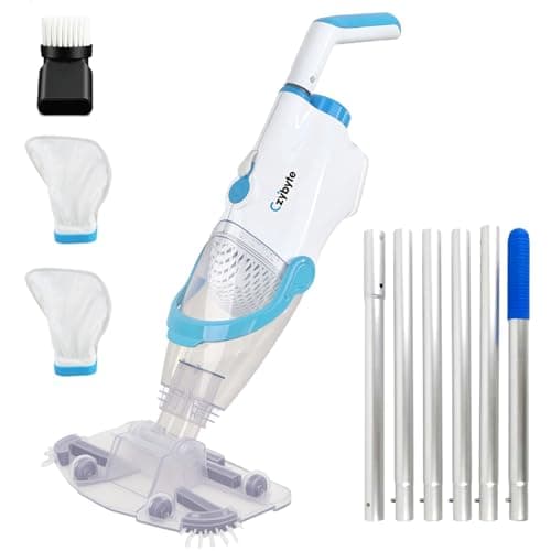 CZYBYTE Handheld Pool Vacuum Cleaner, Rechargeable Pool Bottom Cleaner with Strong Suction, 1 H Runtime, 89 inchs Extension Pole,for Above Ground/Inground Pools, Spas and Hot Tubs, White