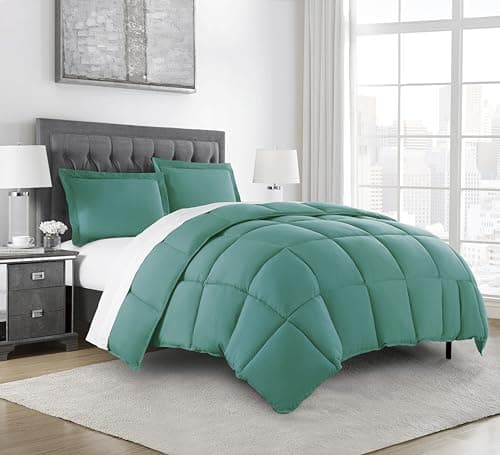 Chezmoi Collection 3-Piece All Season Queen Comforter Set Granite Green, Soft Quilted Down Alernative Duvet Insert with Corner Tabs, Lightweight Microfiber Bedding, 88 x 88 Inches
