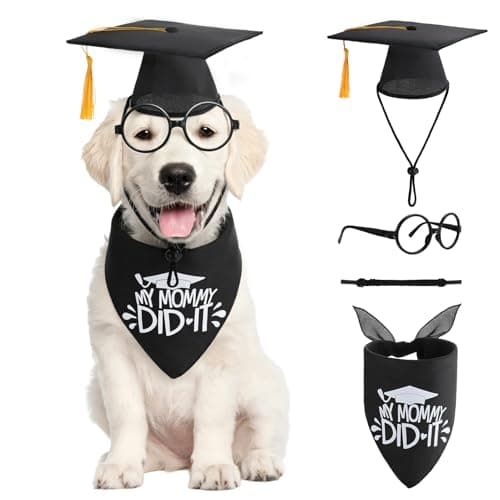 Angirlish Dog Graduation Cap and Gown with Gold Tassels 2026 Pets Graduation Caps Bandana Scarf Dog Cosplay Glasses Set for Small Medium Large Dogs Cats