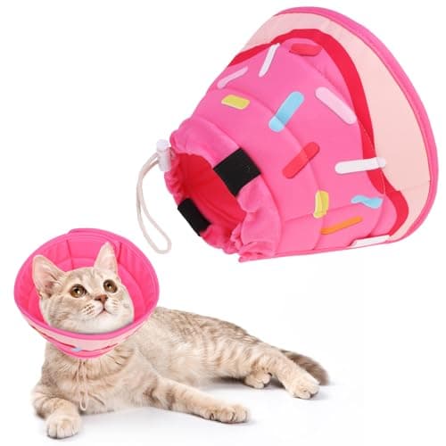 KOOLTAIL Cat Cone Collar Soft, Cat Recovery Collar After Surgery, Adjustable Comfortable Lightweight Cat Neck Cone to Stop Licking, Foldable Donut Water Resistant Pet Cone for Small Large Kitten PinkM