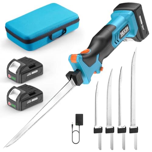 Seesii Cordless Electric Fillet Knife with 4 Blades, 100 Mins High Speed Filet Knife for Fish, Ergonomic Non-Slip Grip, Safty Lock, Carry Bag Kit for Filleting and Meat Slicing