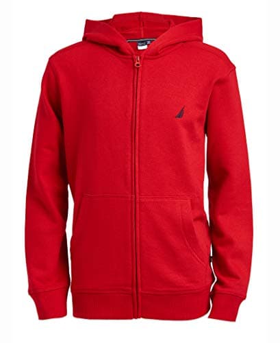 Nautica boys Fleece Zip-up Hoodie Hooded Sweatshirt, Open Red, 10 12 US