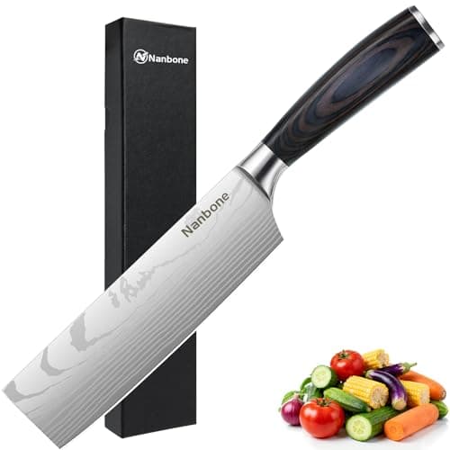 Nanbone Nakiri Knife 7 Inch Sharp Meat Cleaver and Vegetable Kitchen Knife Damascus Asian Chef Knife for Home and Kitchen with Ergonomic Handle High Carbon Stainless Steel knife Chef Cooking Gift