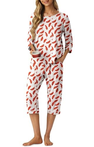 PrinStory Womens Pajama Sets Capri Pjs Soft Lounge Sets