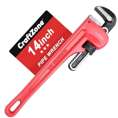 CRAFTZONE 14-Inch Aluminum Pipe Wrench, 14-Inch, Heavy-Duty Adjustable Straight Plumbing Wrench, Drop-Forged Jaw, Lightweight Design, Versatile for Plumbing & Home Repair