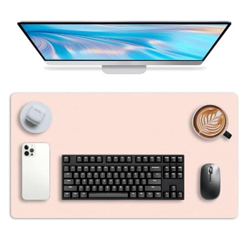 Leather Desk pad Protector, Office Mat, Large Mouse Mat, Non-Slip PU Leather Blotter, Laptop Desk Pad,Waterproof Laptop Computer Desk Keyboard Mat for Office/Work/Home/Decor (Pink, 25in*13in)