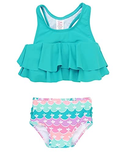 RuffleButts Girls UPF50+ One Shoulder Ruffle Tankini - 2 Piece Swimsuit